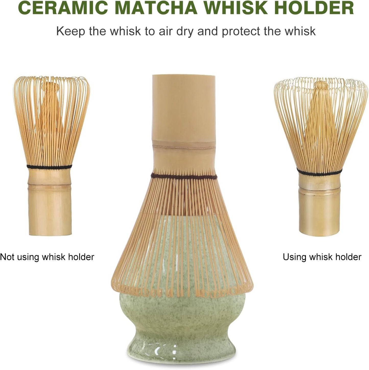 Matcha Whisk Set, Japanese Tea Set includes Matcha Bowl with Spout, Matcha Whisk and Holder, Bamboo Matcha Scoop - 4 Pcs Ceremonial Grade Matcha kit for Matcha Tea Lovers (Jade Green)