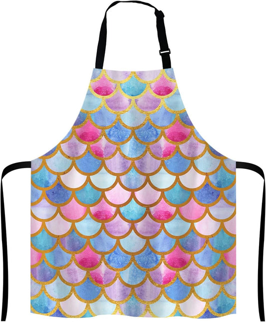 Mermaid scales Kitchen Cooking BBQ Chef Apron, Watercolor fish scales Apron for Men, Women - Dad Gifts, Gifts for Men - Birthday, Mothers Day Gifts for Mom, Wife, Husband, Brother, Friends