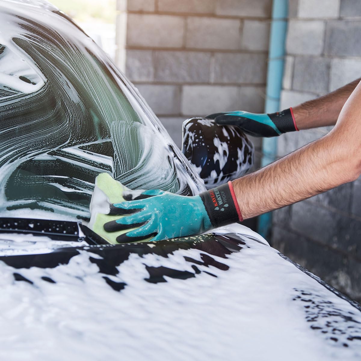 KAYGO Waterproof Work Gloves for Men and Women, Rubber Coated Non-slip Working Gloves for Garden, Outdoor Construction,3 pairs,Blue,XL