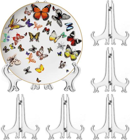 6 Pack 10 Inch Clear Plastic Easels or Stand/Plate Holders to Display Pictures or Other Items at Weddings, Plate Stands for Home Decoration, Birthdays, Tables