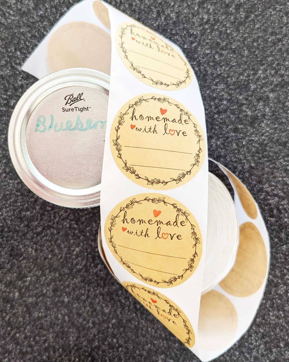2" Homemade With Love Stickers, Kraft Jam and Jelly Jar Canning Labels With 2 Lines for Writing, Mason Jar Labels for Bottles, 500 per Roll