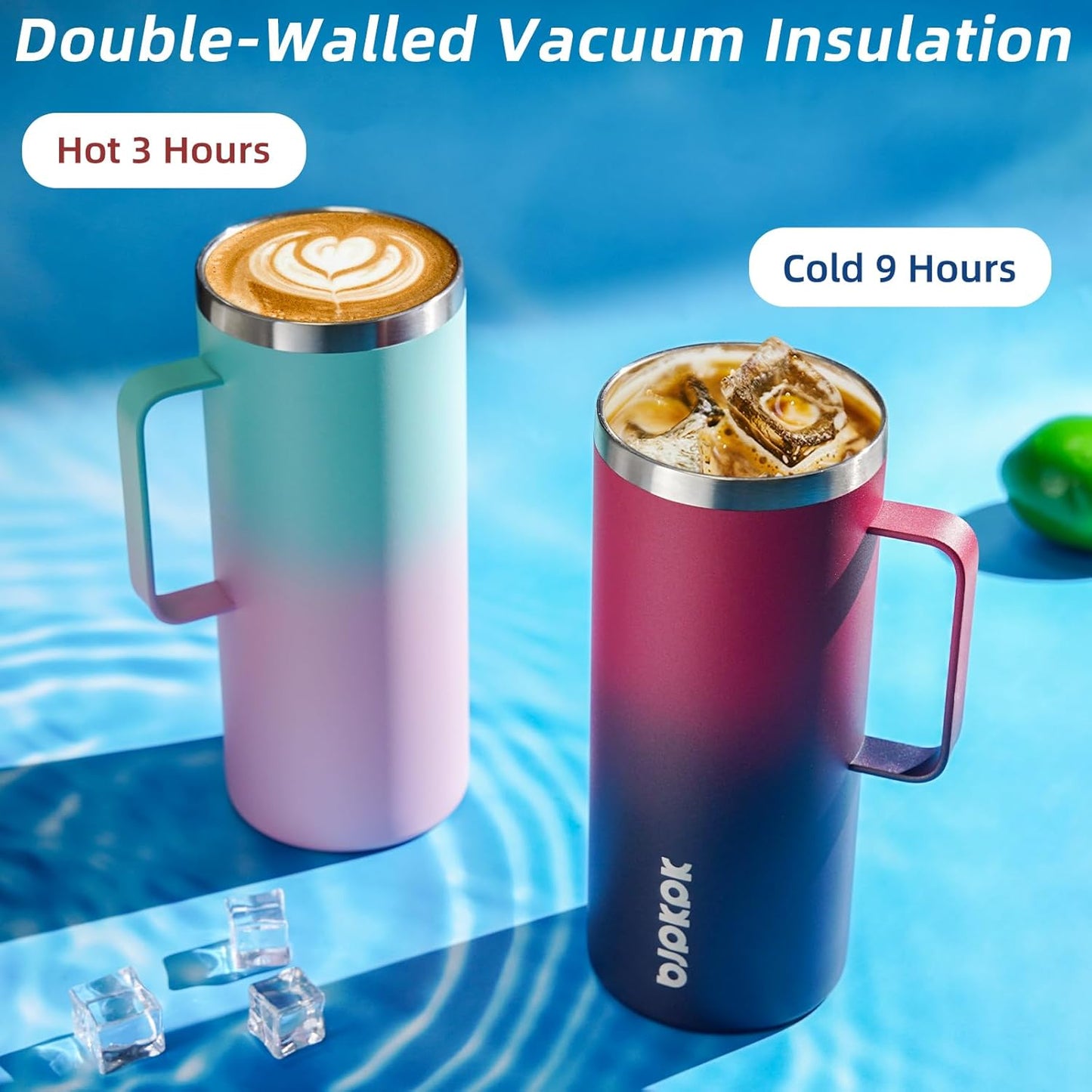 BJPKPK Insulated Coffee Mug with 2 Lids, 32oz Stainless Steel Insulated Tumbler with Handle, Double Wall Vacuum Coffee Cups, BPA Free Travel Mug for Coffee, Tea and Drinks, Black