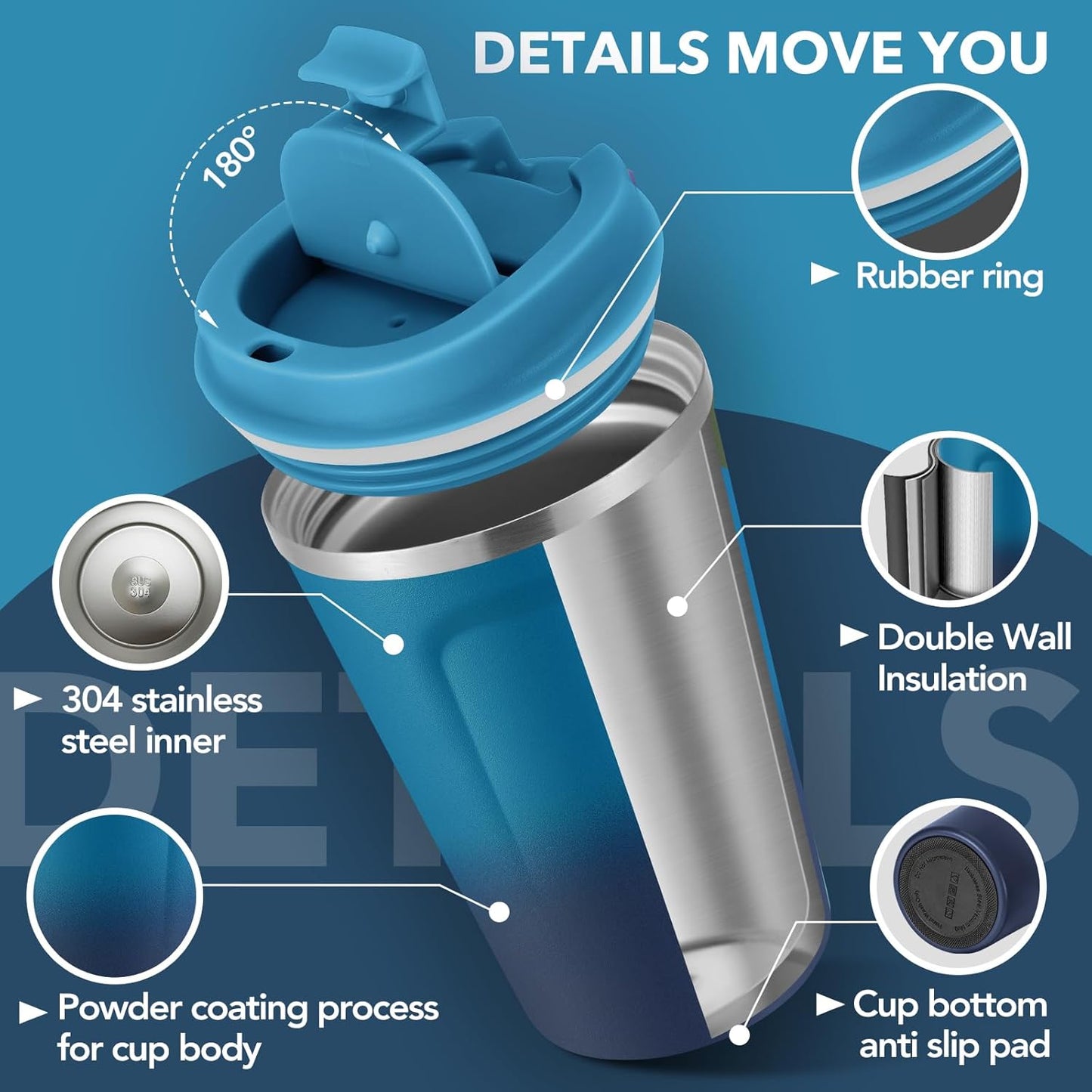 Volhoply 12 oz Double Wall Insulated Vacuum Travel Coffee Mug with Flip Lid Bulk 4 Pack,Reusable Stainless Steel Leak Proof Coffee Cups,Portable Cafe Thermal Tumbler for Cold Drinks(Assorted,4 Set)