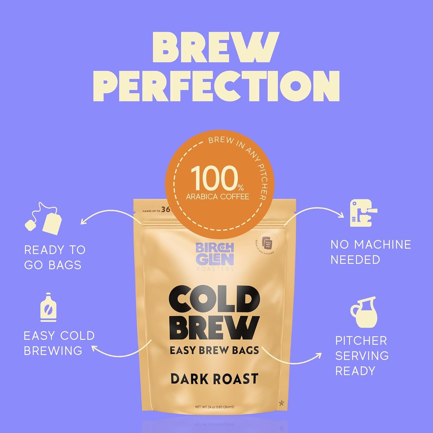 Birch Glen Roasters Cold Brew Coffee Bags - 12 Pack of Coarse Ground Coffee Filter Pitcher Packs for Easy Brewing - 100% Arabica - Yields 6 Pitchers - French Toast Flavor