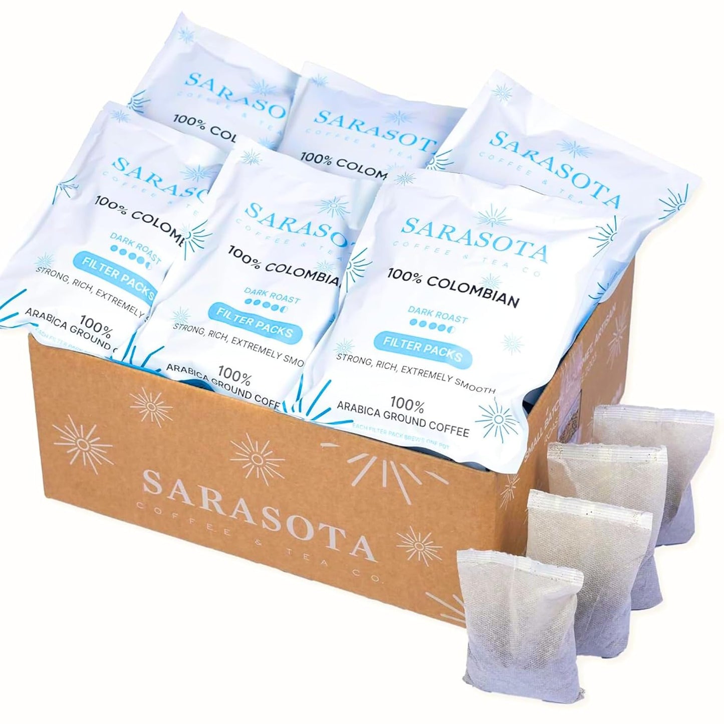 100% Colombian Dark Roast Ground Coffee in Filter Packs | Low Acid Mold Free Premeasured Pouches | Sampler Packets | Gourmet Powder Bags for 10–12 Cup Drip Maker | Highest Rated Individual Coffee