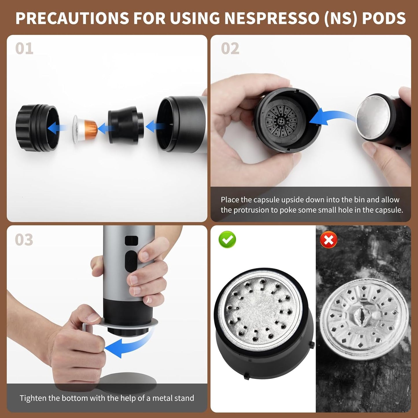 3-in-1 Portable Coffee Maker, Espresso Machine, Self-Heating Travel Coffee Maker Compatible with NS, DG Pods & Ground Coffee, Small Mini Espresso Machine for Car Camping, Hiking With Stand (white)