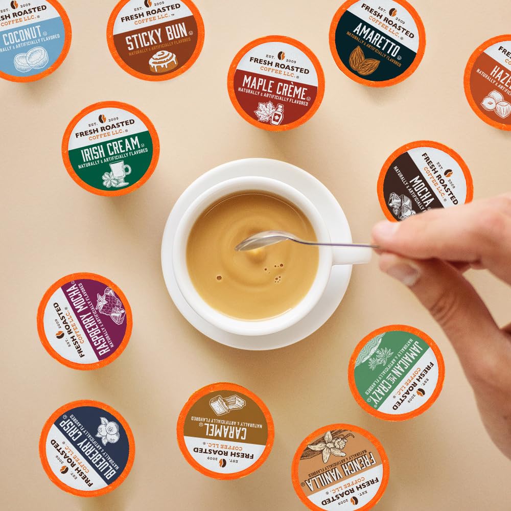 Fresh Roasted Coffee, Dynamite Dozen Flavored Variety Pack, K-Cup Compatible, 144 Count