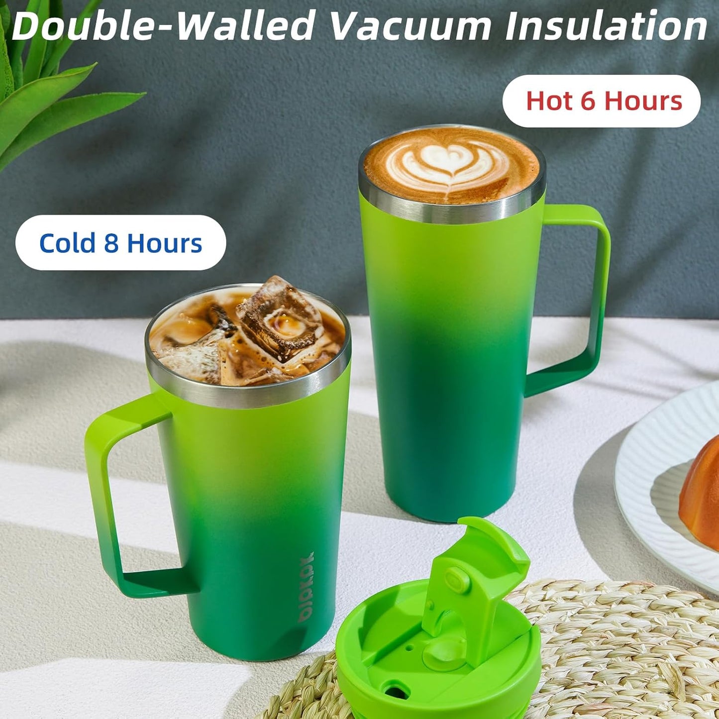 BJPKPK Insulated Tumbler with Handle, 18oz Insulated Tumblers with Lid and Straw, Stainless Steel Metal Water Bottles, Coffee Travel Mugs, Cups, Bamboo Grove