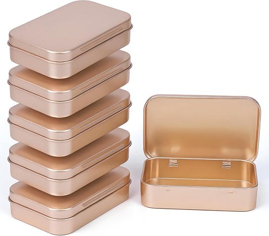 Small Metal Box With Lid-Cookie Tins Metal Tins With Lids Lens Wipes Storage Container Mini Portable Box,Empty Hinged Tin,For Organize Mint Candy Jar,Sewing (Rose Gold, 6 Pcs 3.7" x 2.4" x 0.8")