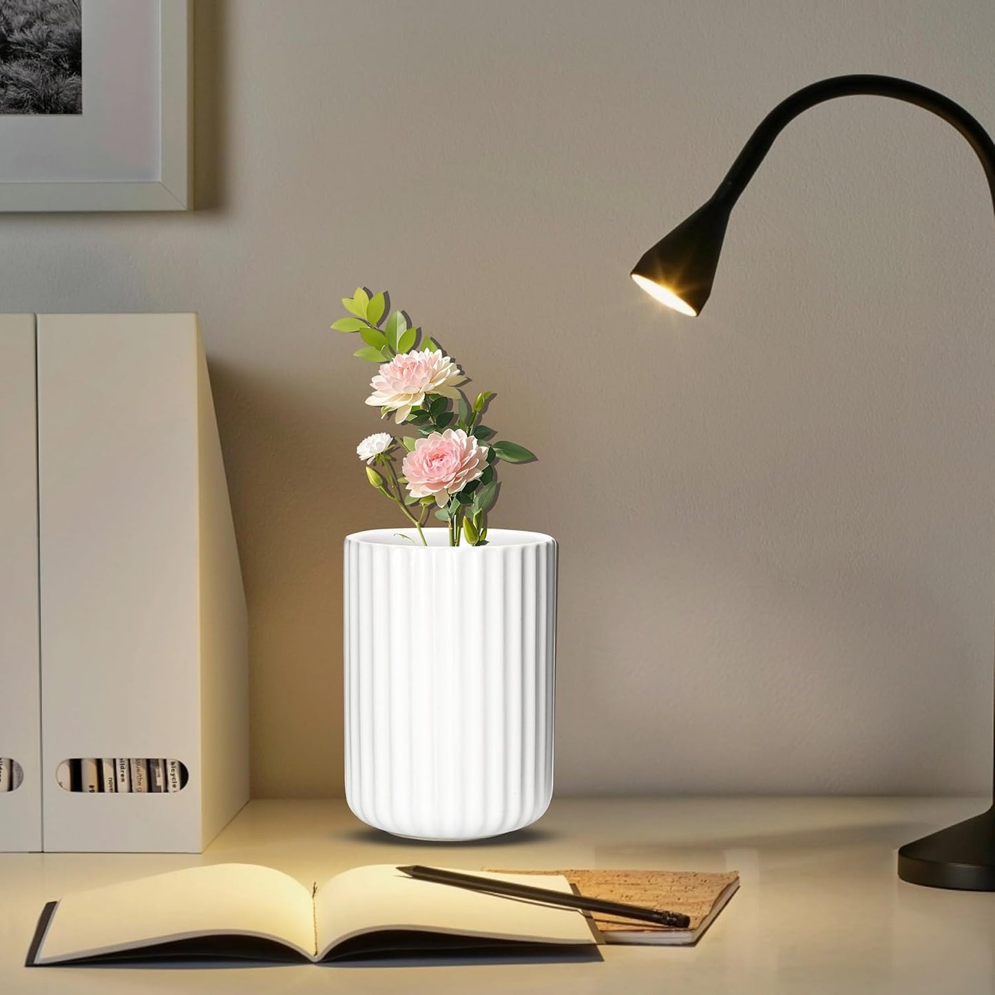 Ceramic Spoon Holder for Coffee Bar, Upright Tea Spoon Holder Cup, Coffee Stirrers Straws Stir Stick Holder, Cement Grey Fluted Surface