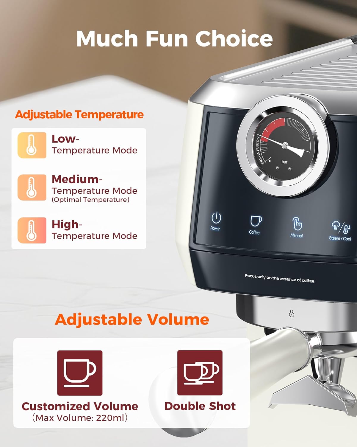 Tuni E2 𝑬𝒔𝒑𝒓𝒆𝒔𝒔𝒐 𝑴𝒂𝒄𝒉𝒊𝒏𝒆 with G1 𝑪𝒐𝒏𝒊𝒄𝒂𝒍 𝑪𝒐𝒇𝒇𝒆𝒆 𝑮𝒓𝒊𝒏𝒅𝒆𝒓 Combo Set, 20Bar 58mm Dual Boiler Coffee Maker, 48 Grinding Settings Burr Mill