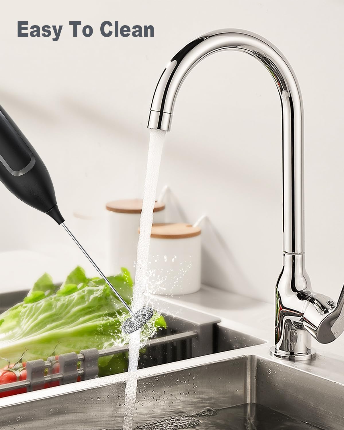 Milk Frother Handheld Battery, Electric Foam Maker Frother Wand, Drink Mixer with Stainless Steel Whisk for Coffee, Matcha, Lattes, Cappuccino Black