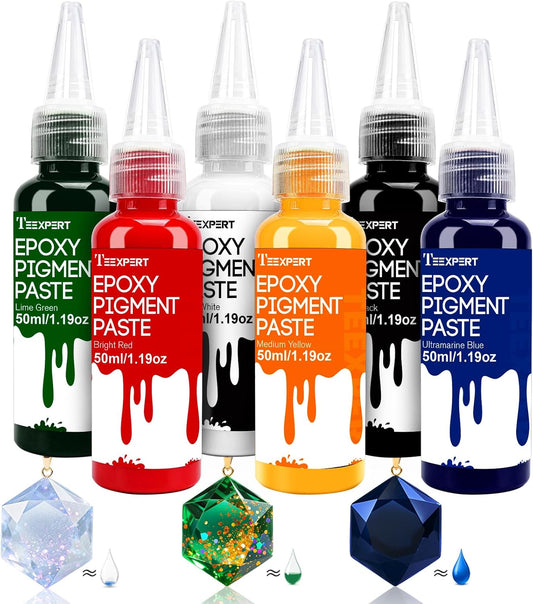 Teexpert Pigment Paste for Epoxy Resin: 10.15oz/300ml Highly Concentrated & Easy to Mix 6 Colors Opaque Liquid Epoxica Dye Set for Resin Coloring, Resina Art Painting and DIY Projects