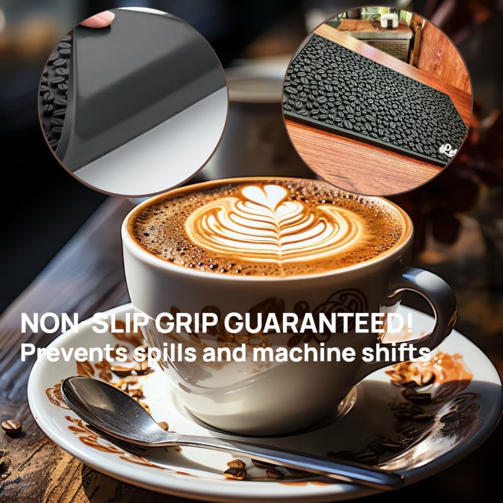 Coffee Bar Mats for Countertop, Bar Decor Accessories, Coffee Machine Tray for Countertop, Non-slip Dish Drying Mat, Rubber Barista Tools Pad, Espresso Organizer (Black, 18"x12")
