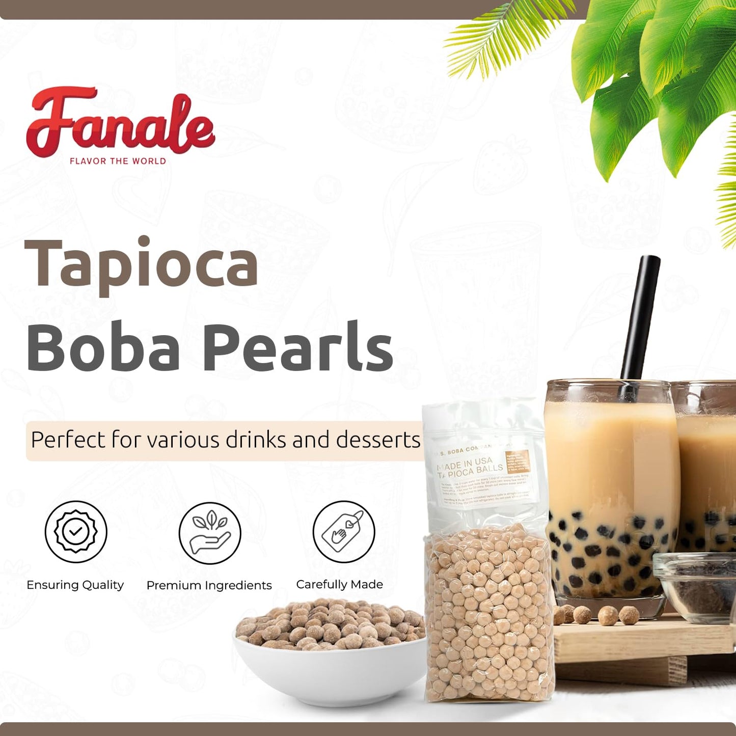 US Boba Co Unsweetened Tapioca Pearl, Easy to Cook, Tapioca Boba Balls for Tea Milk, Coffee & Dessert Topping, Fresh Made in USA, Brown Sugar Flavor, 1 Pound (Pack of 6)