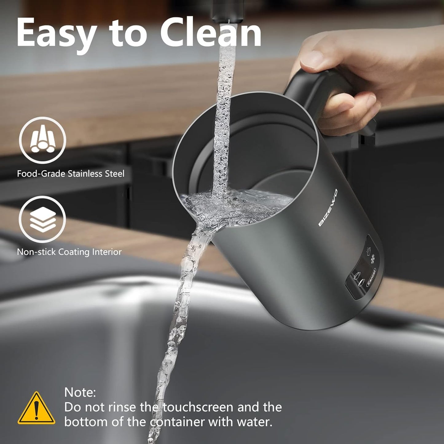 BIZEWO Milk Frother Electric, Warm and Cold Milk Steamer, 4 IN 1 Automatic Milk Warmer Stainless Steel with Touch Screen for Coffee, Latte, Macchiato, Cappuccino, Hot Chocolate