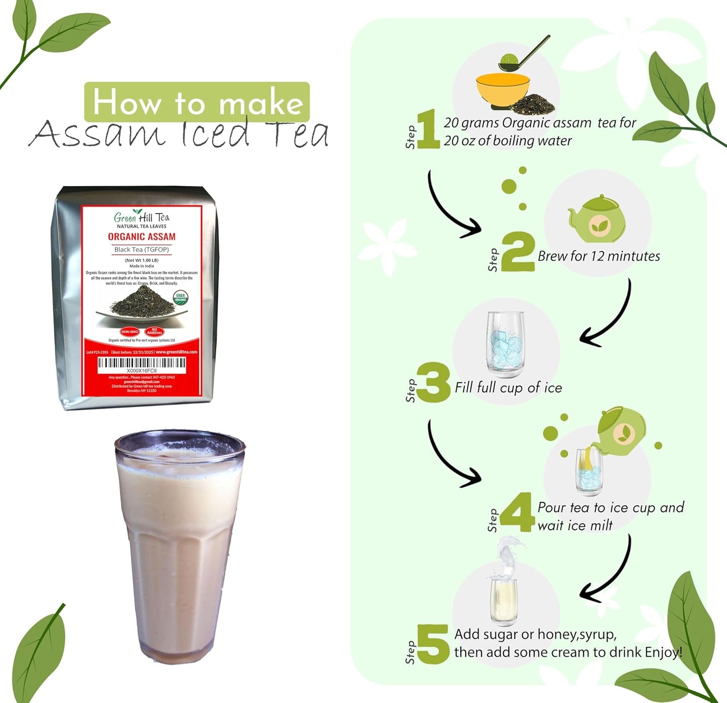 Greenhilltea, Assam TGFOP Black Tea with Tippy Flowery Malty Premium Black Tea Loose Leave Tea 1 LB