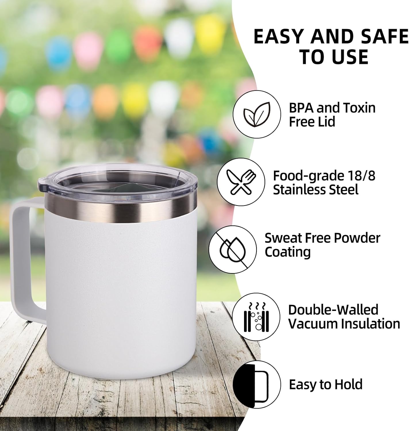 Volhoply 14oz Insulated Stainless Steel Coffee Mug with Lid Bulk 4 Pack,Double Wall Vacuum Travel Coffee Cup with Handle,Reusable Cups Tumbler,Camping Mugs Keep Hot,Ideal Gifts(Assorted,4)