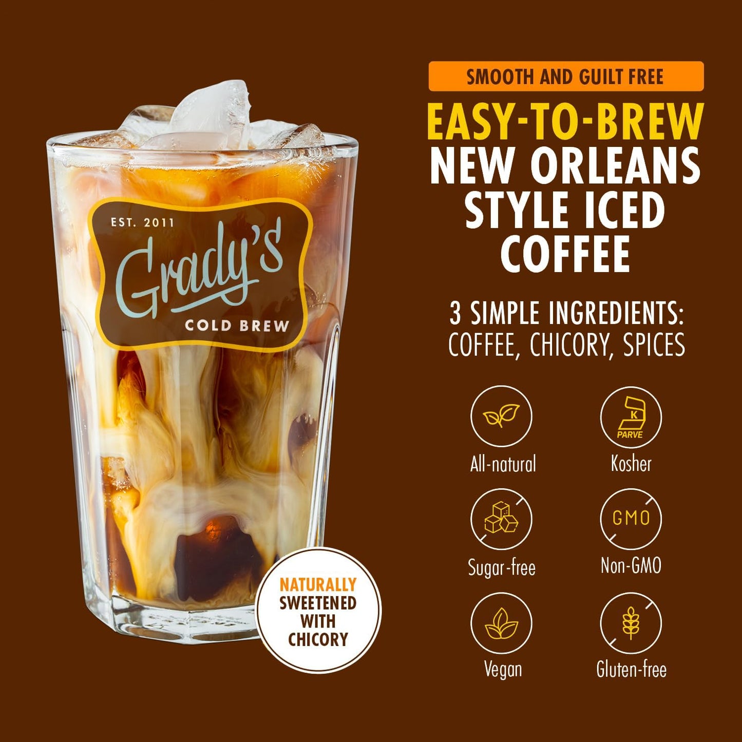 GRADY’S COLD BREW, French Vanilla, 100% Arabica Ground Coffee & Chicory Pouches, ONE Box with 4 Easy-to-Brew Bean Bags, Makes 12 drinks