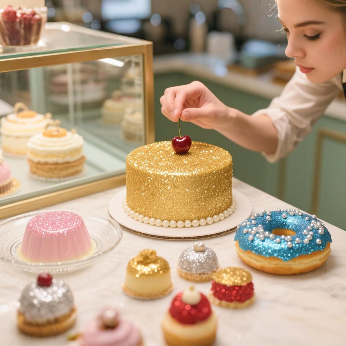 Edible Green Glitter for Drinks, Food Grade 10g Green Sprinkles Cake Decorating Supplies, Edible Luster Dust for Cocktail Beverages, Food Coloring Shimmer Powder for Baking,Cake Cupcakes Cookies Drinks Easter Eggs Candy Strawberries Decorations