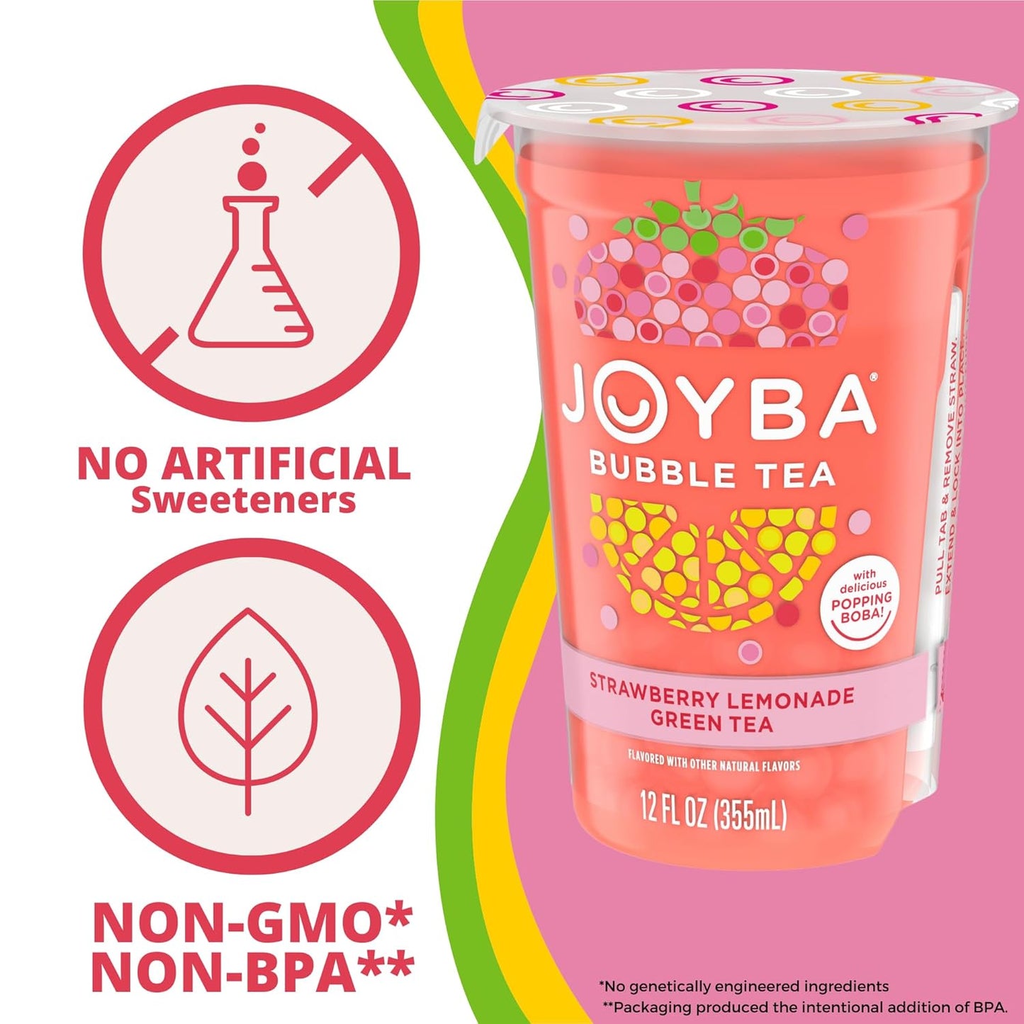 Joyba Bubble Tea Strawberry Lemonade Green Tea, 6 Pack, 12 fl. oz. Cups