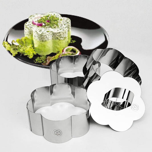 NEWLINE NY Stainless Steel Dessert Rings (4 Pcs) Flower Shape Molded Appetizers Salads Pastries Mousse Molding Layering Cutter