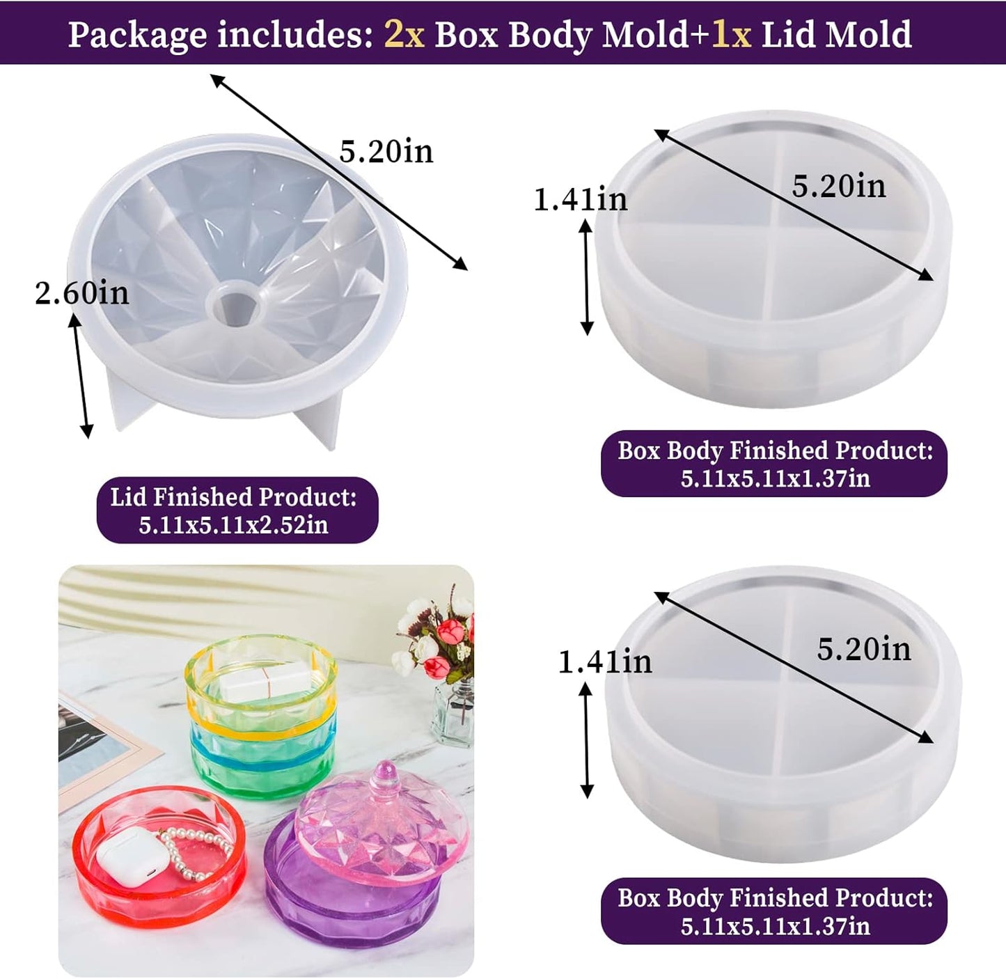 Multi-Layer Box Resin Mold with Lid, Silicone Storage Box Mould for Epoxy Casting, Stackable Organizer Decor Container for Storage Jewelry Trinket Candy DIY Crafts