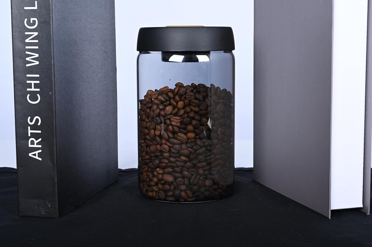 LOEZ Coffee Bean Storage Container Airtight, Lid Sealed with Press-Down Vacuum, Borosilicate Glass Coffee Canister, Food Storage, Coffee Bar for Ground Coffee, Tea, Beans, Spices (Large - Gray)