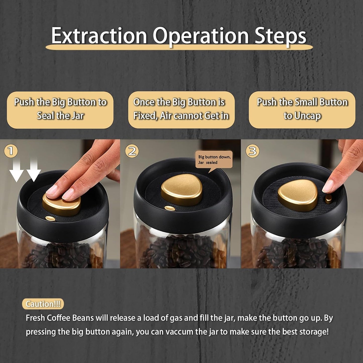 LOEZ Coffee Bean Storage Container Airtight, Lid Sealed with Press-Down Vacuum, Borosilicate Glass Coffee Canister, Food Storage, Coffee Bar for Ground Coffee, Tea, Beans, Spices (Large - Gray)