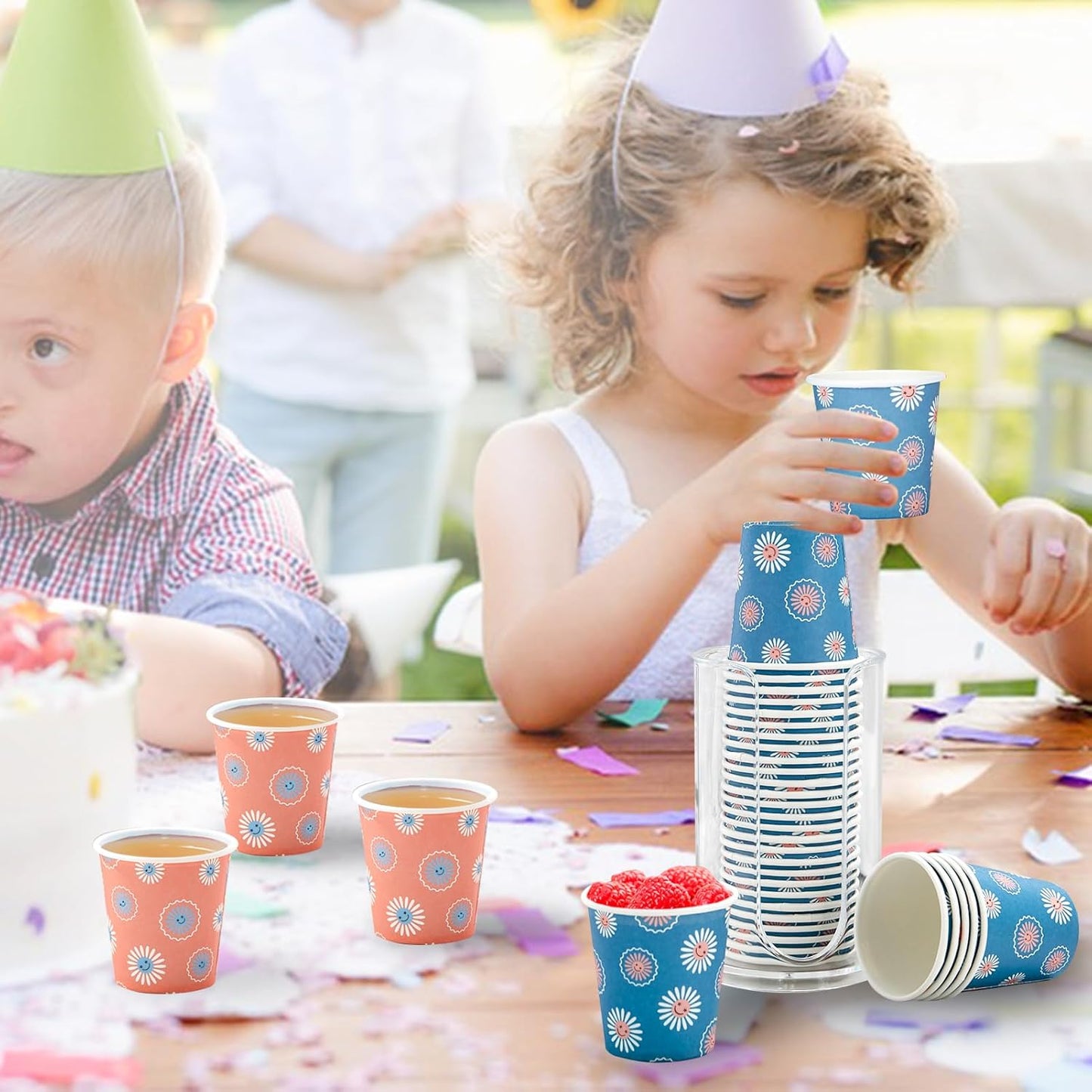 300 Pack 3 oz Paper Cups, Disposable Bathroom Cups, Small Mouthwash Cup, Hot/Cold Beverage Drinking Cups, Mini Paper Cups for Bathroom, Birthday Party, Travel, Events, Picnic, BBQ (Daisy)