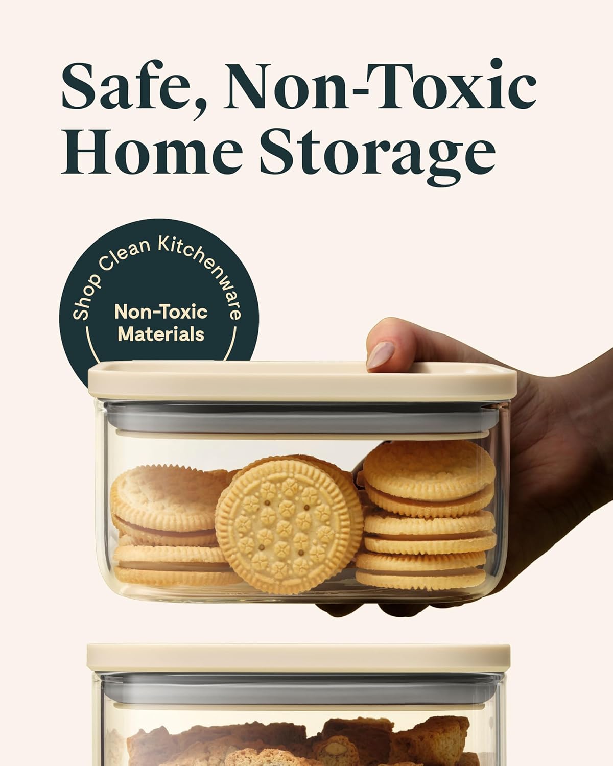 Caraway 1qt Glass Airtight Food Storage Container with Lid – Non-Toxic, BPA-Free Kitchen Storage Container – Stackable, Space-Saving Airtight Container for Dry Goods and More - Perracotta