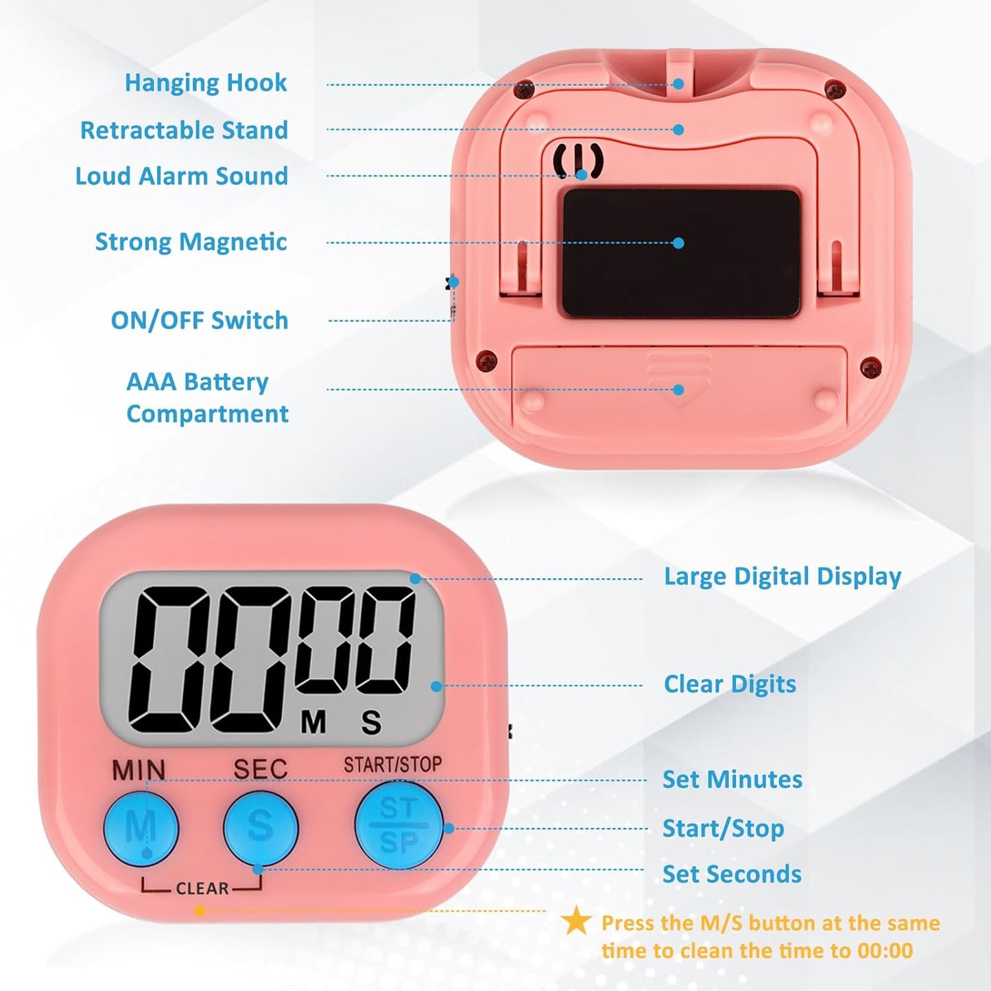 ZILLEEN Classroom Timer for Kids Teachers Digital Timers, Blue Pink 6 Pack
