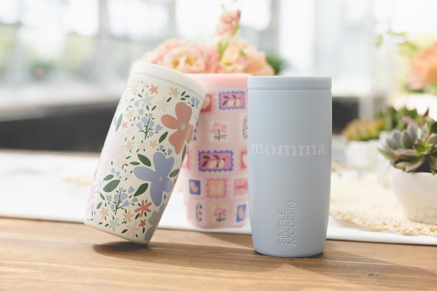 Simple Modern Mother's Day Travel Coffee Mug Tumbler with 360° Lid | Gifts for Her | Ceramic-Lined Insulated Stainless Steel Cold Brew Iced Coffee Cup | Voyager Signature | 16oz | Momma