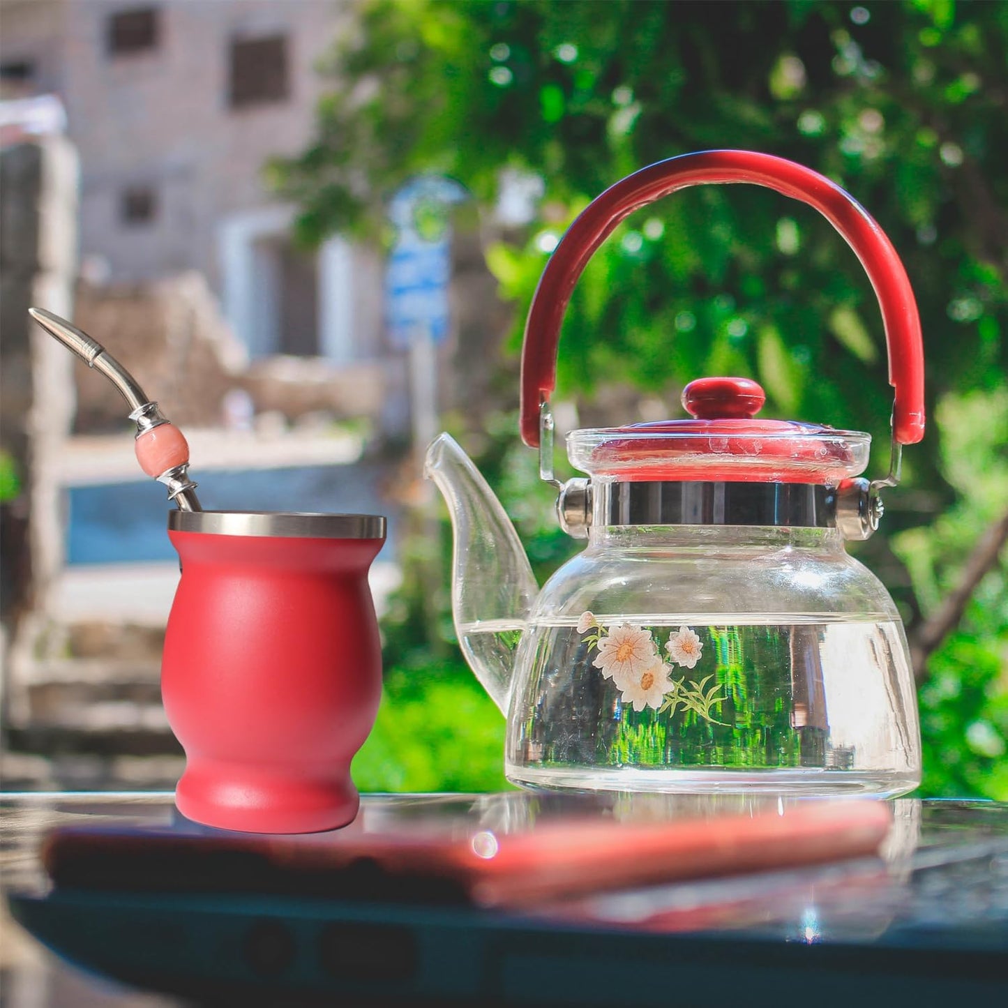 Reusable Bombilla Yerba Mate Straw - Stainless Steel Removable Spoon Style Filter with a Beautiful Bead - Metal Straw for Drinking Loose Leaf Tea - Includes Cleaning Brush(Pinks)