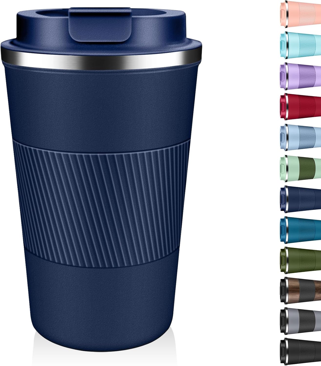 Insulated Coffee Tumbler 12 oz, Stainless Steel Coffee Mug with Lids, Travel Coffee Mug Leak Proof, Double Wall Vacuum Insulated Reusable Coffee Cup, Keep Drinks Hot and Cold (Navy Blue, 12 Ounces)