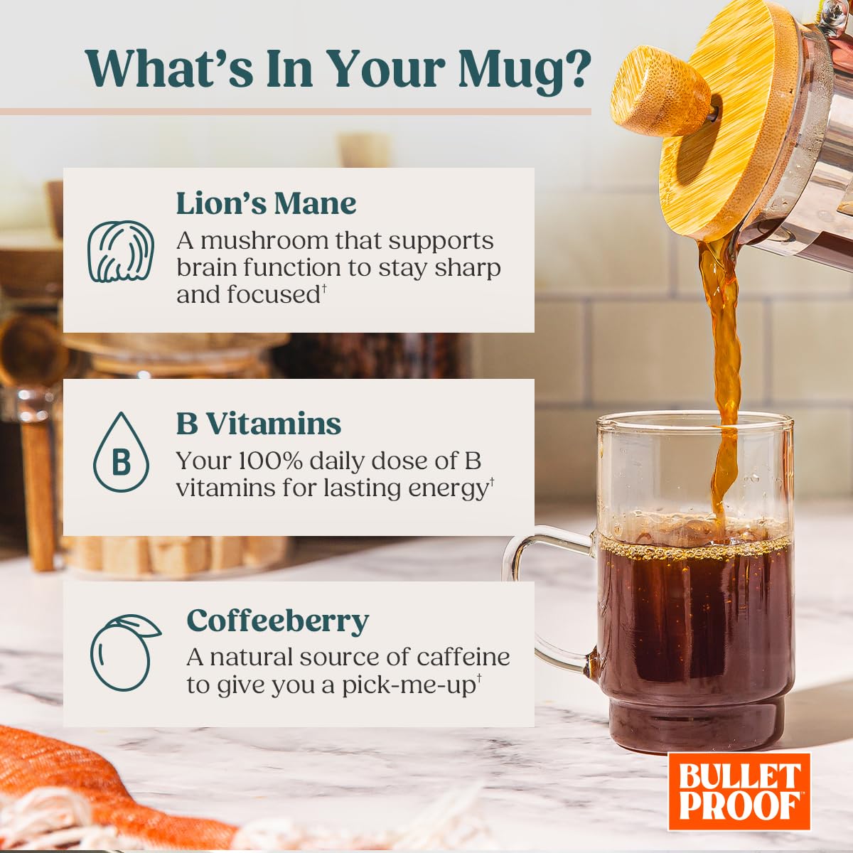 Bulletproof The High Achiever Ground Mushroom Coffee, 10oz (Pack of 3), High Caffeine with Lion's Mane, B Vitamins and Adaptogens for Energy & Focus, Medium-Dark Roast