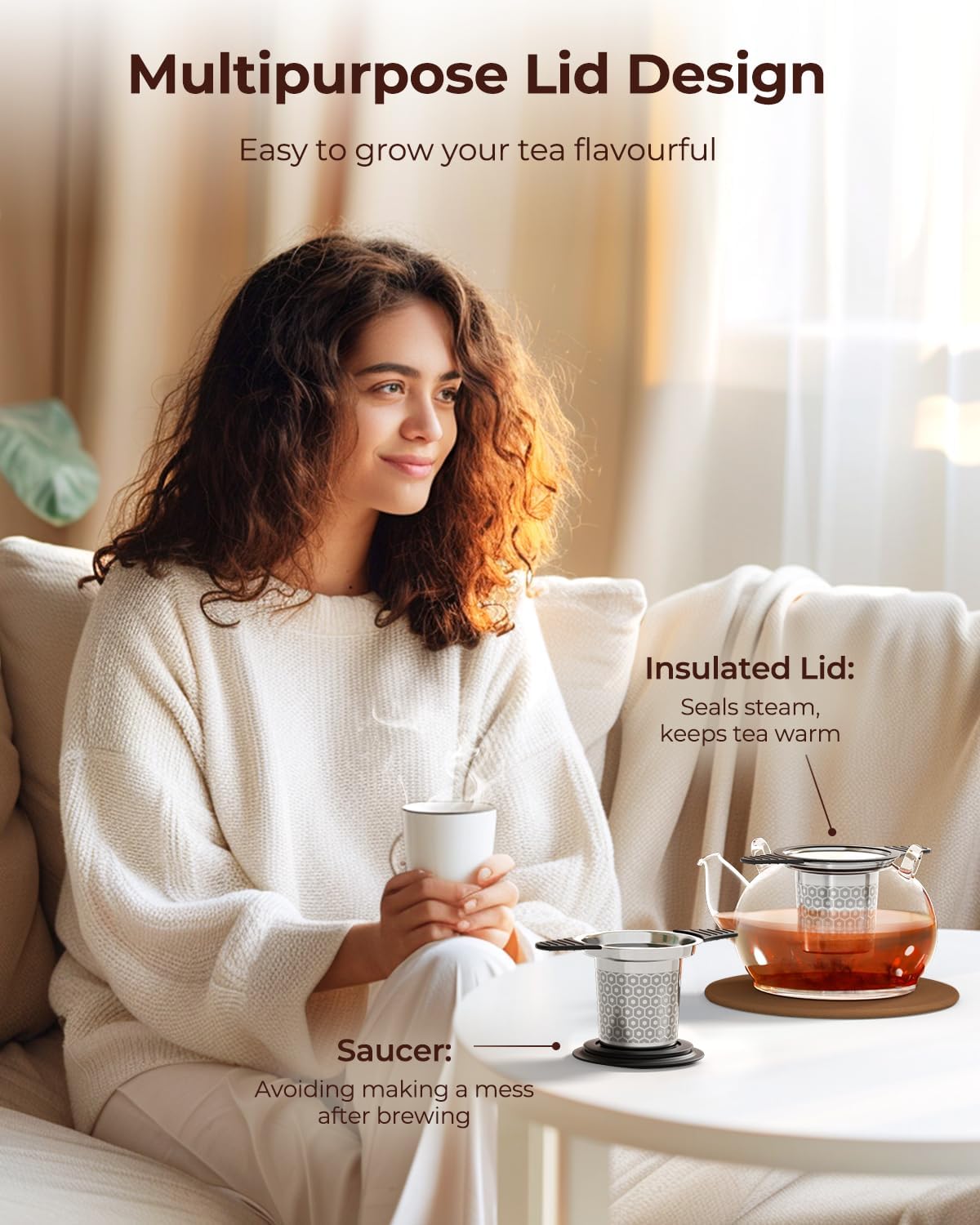 Reinmoson Extra Fine Mesh Tea Strainers & Filters for Loose Tea Single Cup, 304 Stainless Steel and Food Grade Silicone Loose Leaf Tea Steeper for Black Tea, Coffee, Rooibos, etc