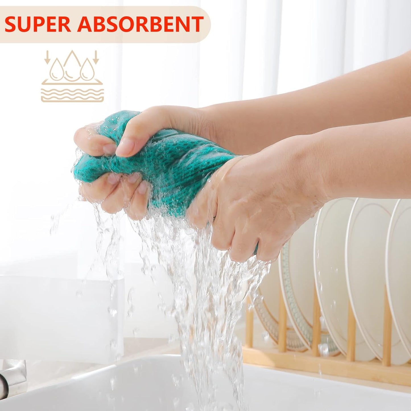 Homaxy 100% Cotton Waffle Weave Kitchen Dish Towels, Ultra Soft Absorbent Quick Drying Cleaning Towel, 13 x 28 Inches, 4-Pack, Teal