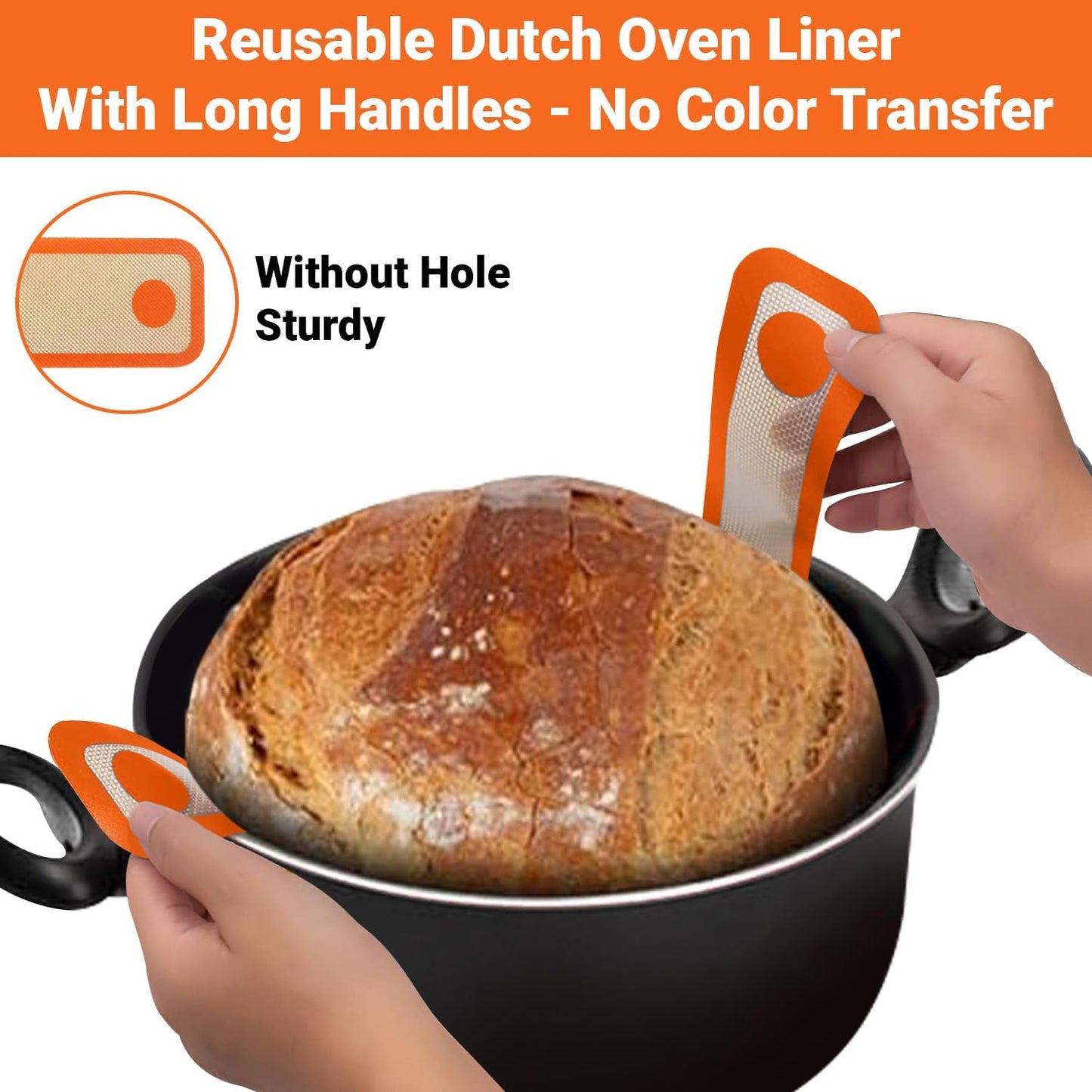 Silicone Bread Sling for Dutch Oven - 2 Pcs Non-Stick & Easy to Clean Reusable Silicone Bread Baking Mat Set with Extra Long Handles, Easy to Transfer Sourdough Bread, Gray, Orange