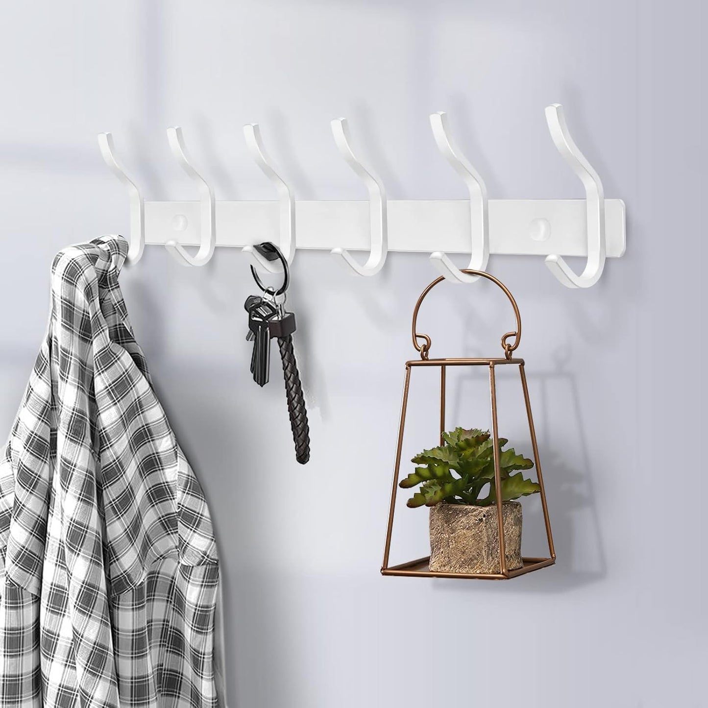 White Wall Hooks Heavy Duty, 17 Inch Coat Hooks Wall Mount with 6 Hooks, Wall Hooks Hangers for Entryway, Bathroom - for Hanging Backpack, Bag, Coat, Purse, Hat, Towel, Clothes