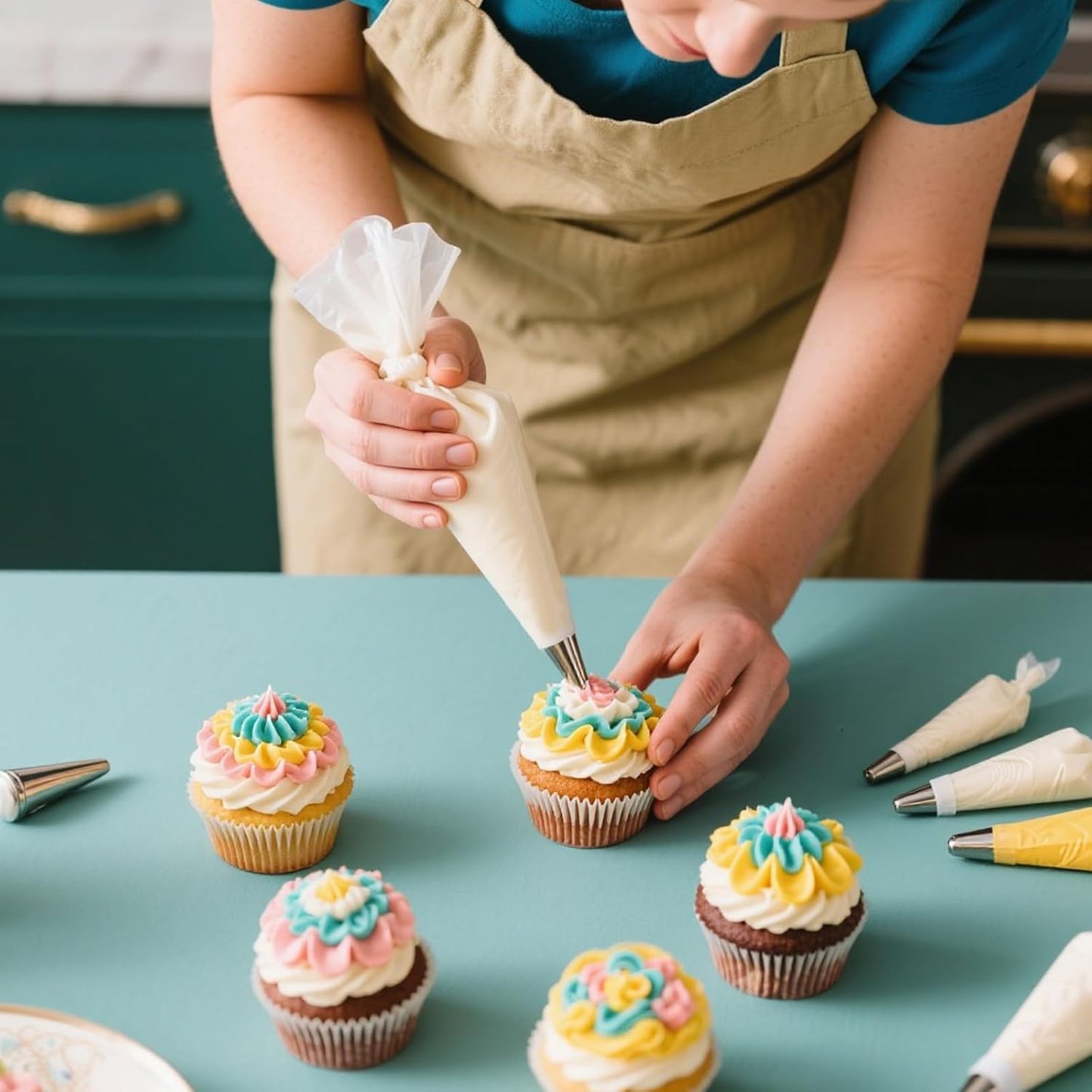 Stainless Steel Piping Tips Set with Reusable Piping Bags - Professional Icing Bags and Tips Set for Cake Decorating - Cupcakes, Cookies, Chocolate - Ultimate Cake Decorating Tips Kit (White)