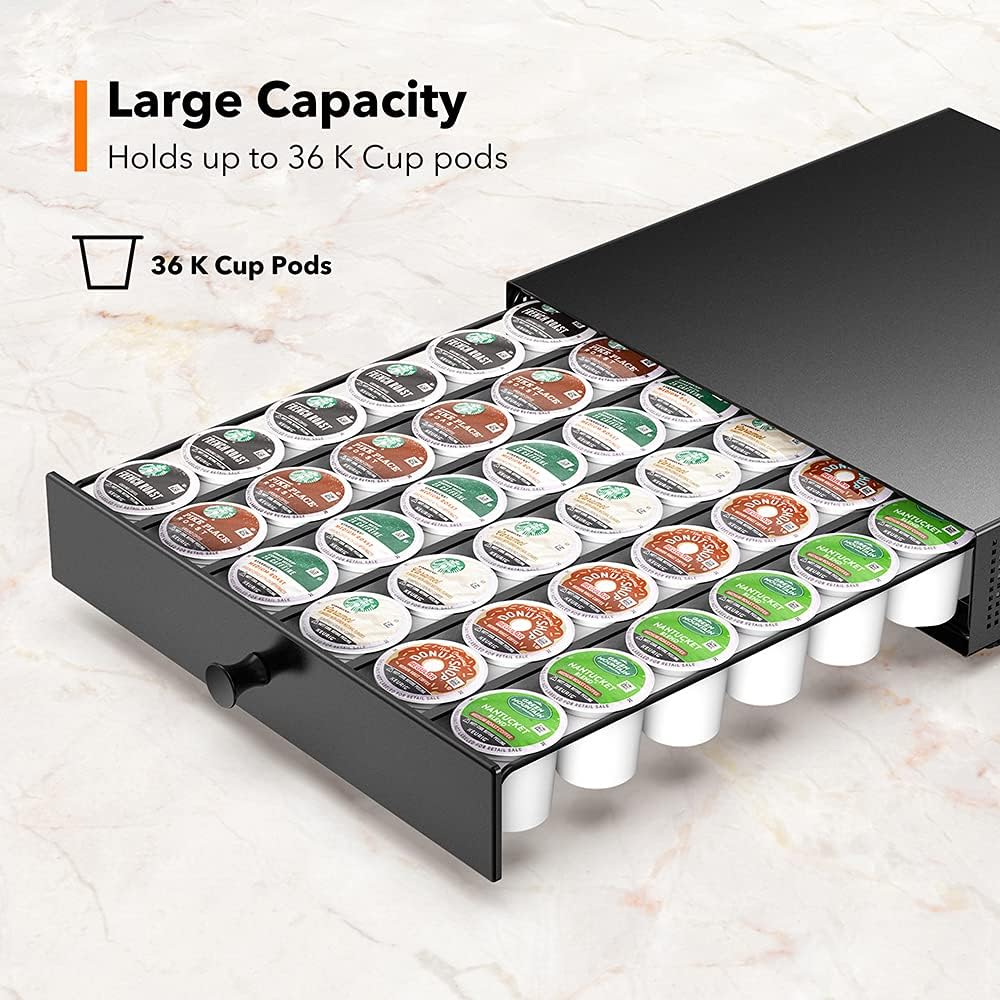 SICHEER K Cup Organization Storage Drawer Maker K Cup Holder Sliding Tray Pull out Coffee Pod Organizer Rolling Stand Countertop Maker Stand Rack Capsules Compatible with Keurig Accessories