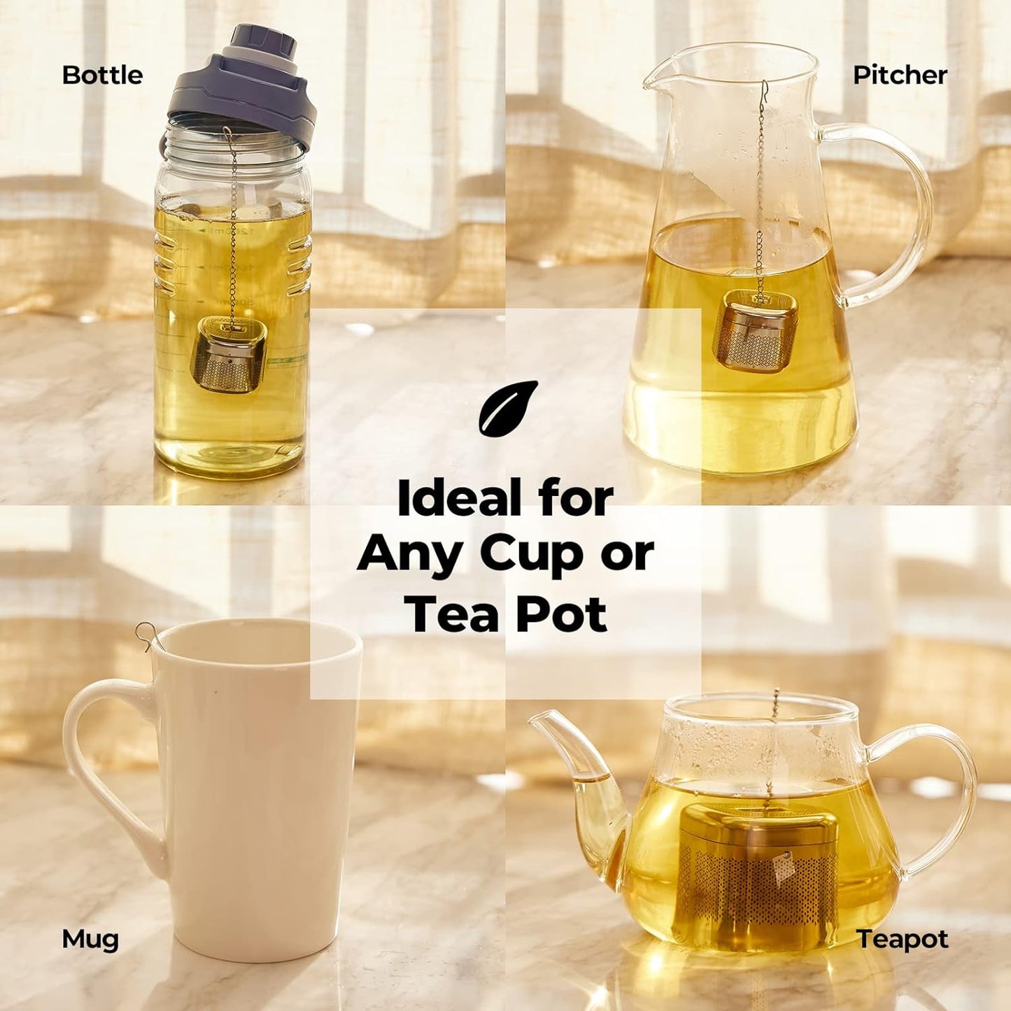 Reinmoson 2 Pack Tea Balls for Loose Tea, 304 Stainless Steel Extra Fine Mesh Tea Infusers for Loose Tea, Retractable Chain Design Tea Strainers for Loose Leaf Tea Single Cup, Come with 2 Drip Trays