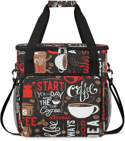 coffee beans cup red Coffee Maker Carring Bag Travel Carrying Storage Tote Bag Compatible with Keurig K-Mini or K-Mini Plus Portable Single Serve Coffee Brewer Case with Pockets for K-cup Pods