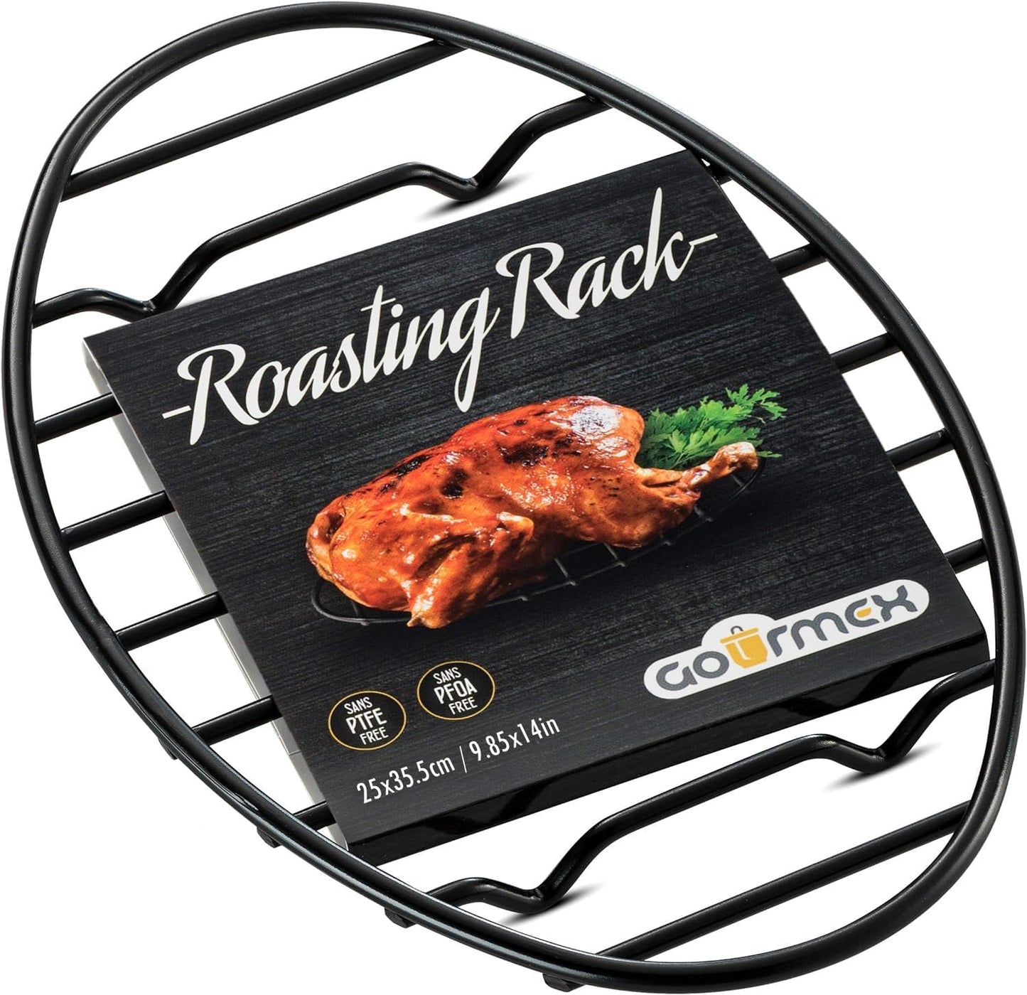 Oval Cooling Rack with Integrated Feet, Roasting Wire Rack, Drying, Grilling, Cooking, Baking Rack With Non-Stick Coating, PTFE Free, Oven and Dishwasher Safe, Large Oven Rack 9.85 X 14 inches