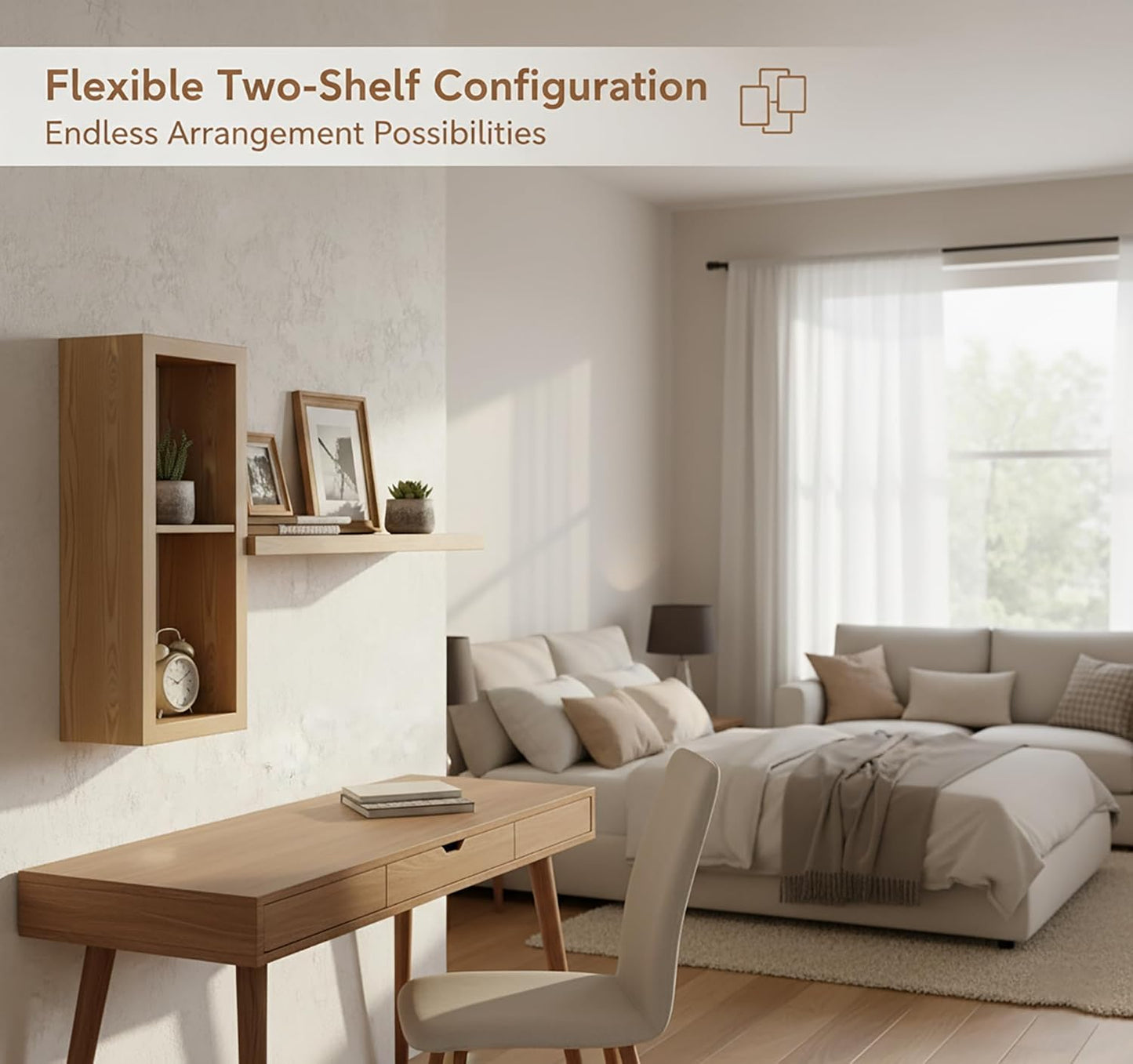 Lufia Floating Wall Shelves, Set of 2, MDF with Invisible Brackets, Modern Storage for Bedroom, Bathroom, Living Room, Kitchen (Oak, 24" W x 7" D x 1.5" H)