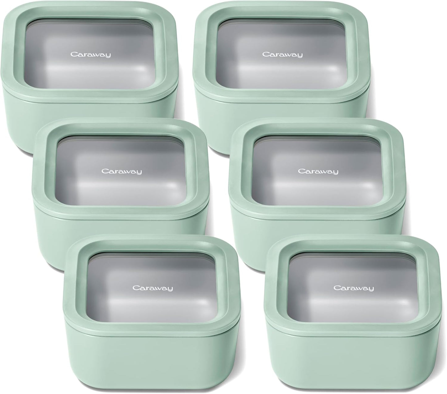 Caraway 6pc Glass Food Storage Set – 4.4 Cup Food Containers (6) - Ceramic Coated - Non Toxic, Non Stick with Lids - Microwave Safe - Mist