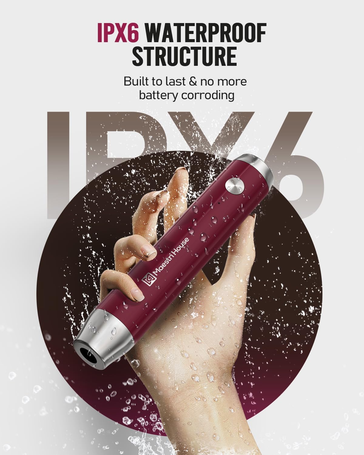 Maestri House Rechargeable Milk Frother, Adjustable 2-Speed Handheld Electric Foam Maker Waterproof Detachable Stainless Steel Whisk Drink Mixer Foamer for Lattes, Cappuccino, No Stand