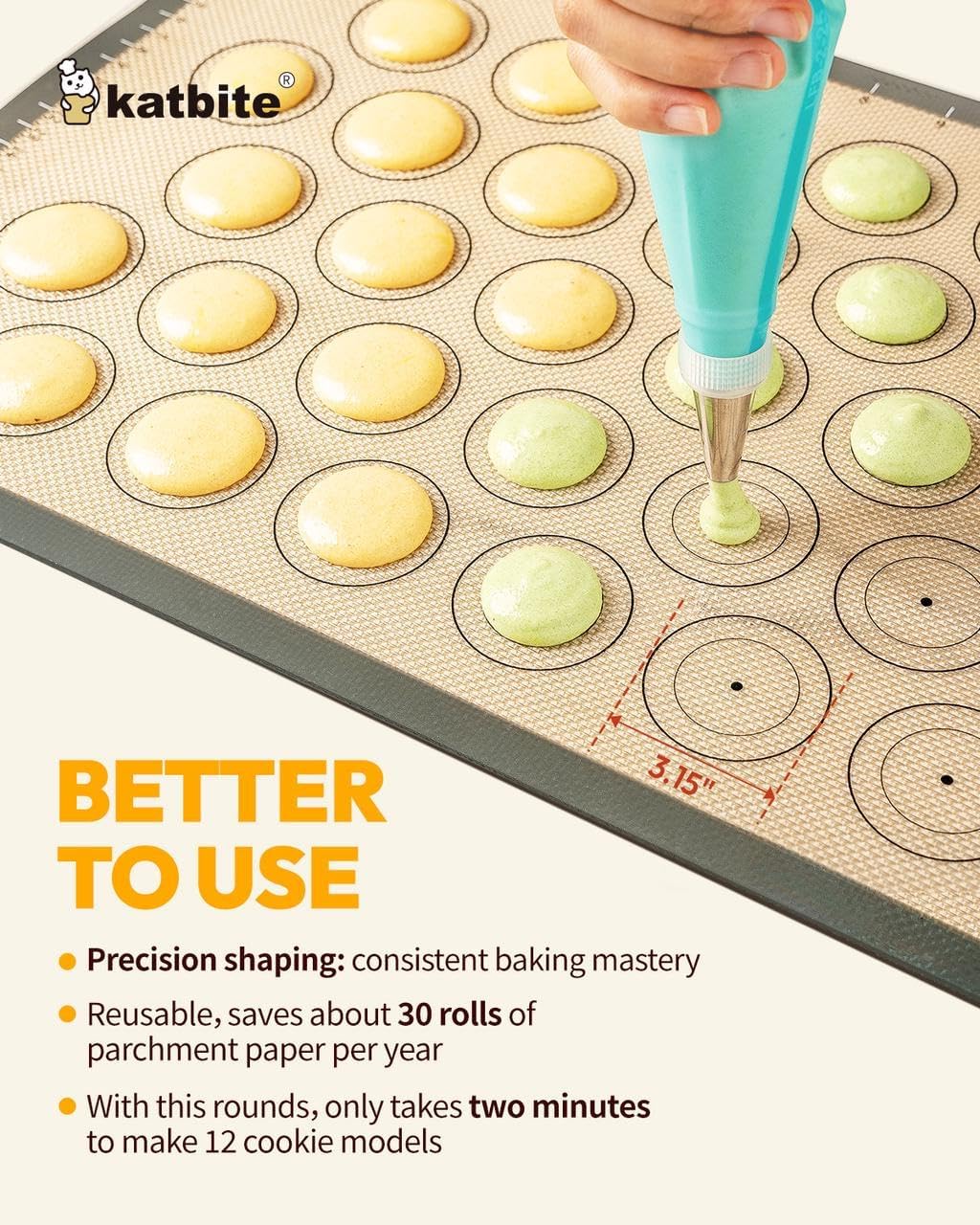 Silicone Baking Mat Set of 5, Katbite Food Grade Non-stick Reusable Cookie Sheet Bakeware Mats for Making Macaron, Cookie, Pizza, Pastry