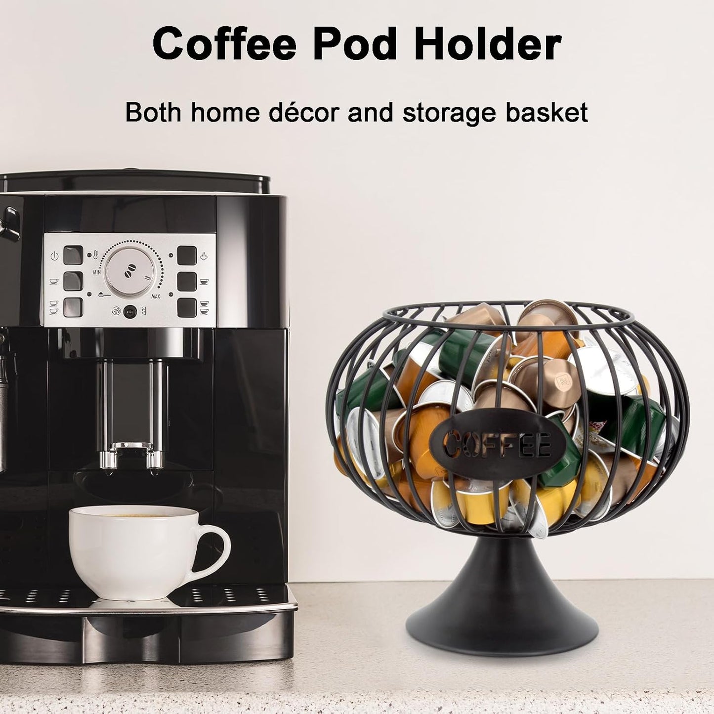 Large Capacity Coffee Pod Holder for Countertop K Cup Organizer Metal Storage Basket for Keuring Pods K Cup Storage for Capsule Creamer Coffee Bar Decor Black